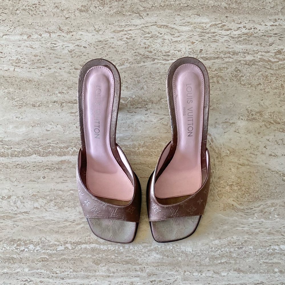 Vintage Louis Vuitton Monogram Satin Mule Sandal Heels